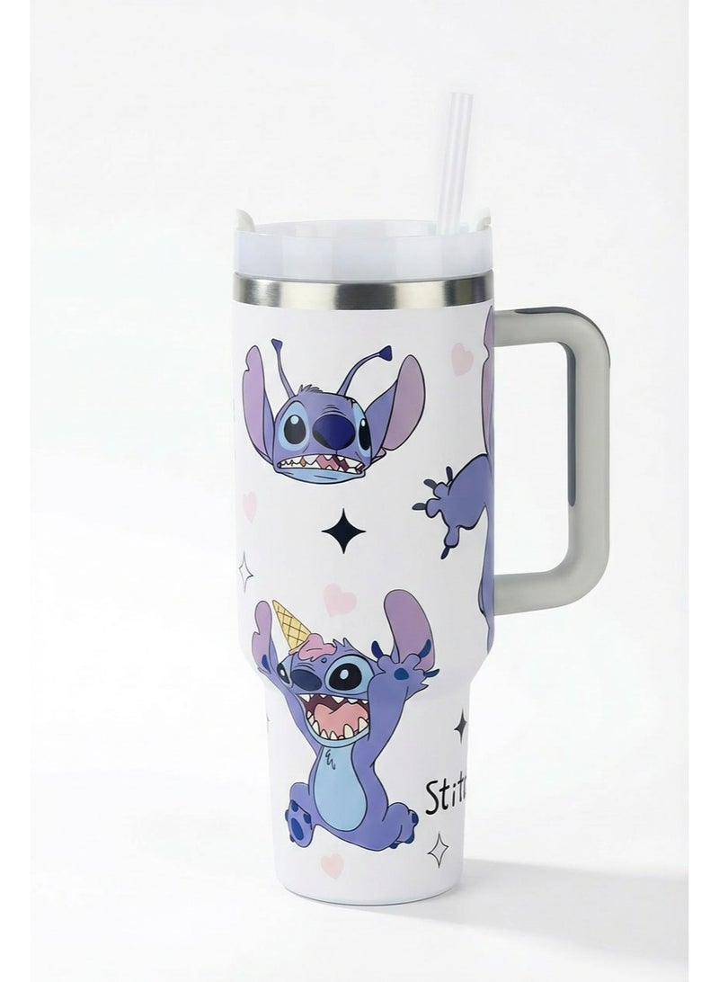 ستيتش مج حراري ستانلس ستيل 1200 مل بتصميم ستيتش وانجل - كوب سفر كبير مع يد وشفاطة - حافظ للحرارة والبرودة - هدية مميزة لعشاق ديزني - Image 3